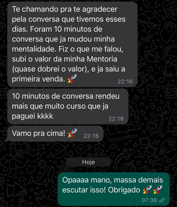 Print de depoimento de Iron sobre a mentoria